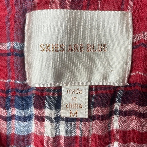Skies are Blue Women’s Red White Blue Plaid Button Down Shirt, size medium - Picture 2 of 10